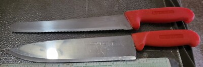 GREBAN Professional Grade 9.5  Bread Knife & Chef's Knife Red Handles