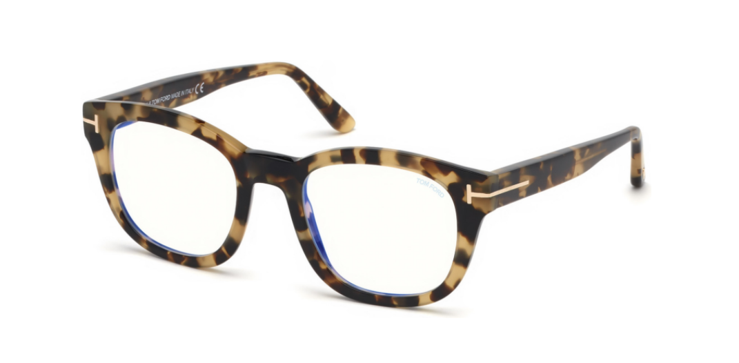 Pre-owned Tom Ford Ft 5542-b 056 Shiny Vintage Havana/blue Block Eyeglasses In Clear