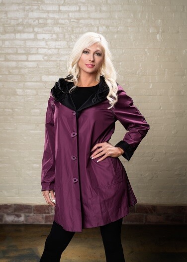 Pre-owned Ubu Piped 39" Reversible Parisian Raincoat: Color - Black/raspberry In Pink