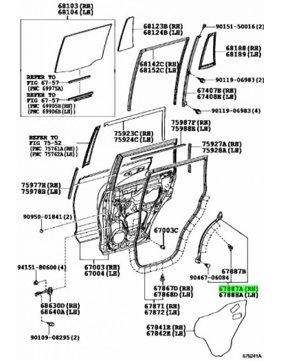 Toyota Weather Strip, Rear Door, No. 2 RH 67887-60020 for