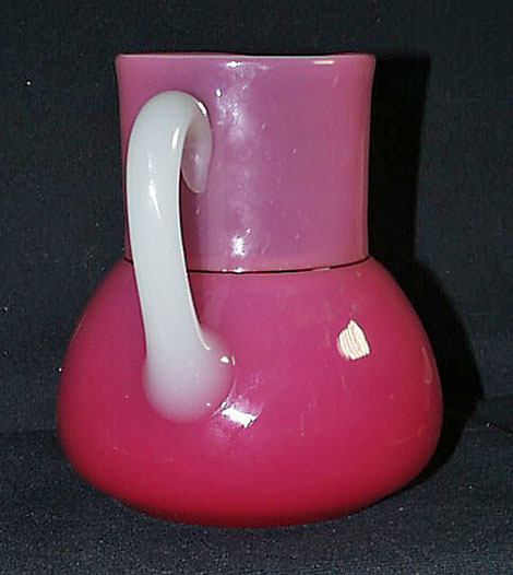 Antique Victorian Bi-Color Pink French Opaline Cased Glass Monogrammed Pitcher