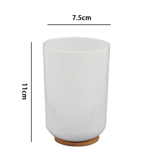 Bicchiere Porta Spazzolini Dentifricio Bianco Legno Bagno Accessori dfh