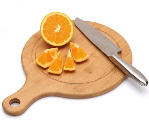 Tagliere In Legno Rotondo Affettare Pane Salumi Carne Con Manico 30x20cm dfh