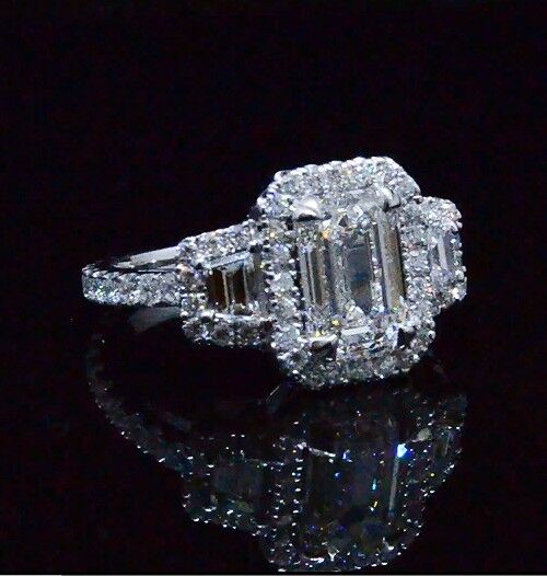 4.10 Ct Emerald Cut Diamond W/ Round Eternity Platinum Engagement Ring G,vs1 Egl