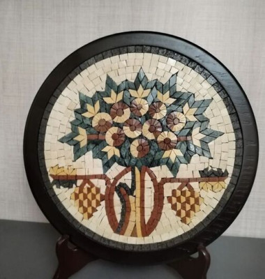 Handmade natural stone mosaic tile Madaba tree Decapolis Roman City's holy land