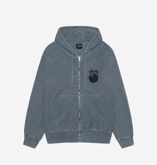 Pre-owned Stussy 8 Ball Pigment Dyed Zip Hoodie Navy, 100% Authentic In Blue