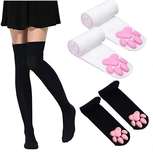 WOMEN'S CAT PAW PAD BOTTOM 3D COSPLAY SOCKS KAWAII CUTE THIGH HIGH STOCKINGS