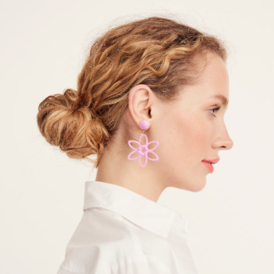 NWT J.CREW   5 STAR RATED! WRAPPED FLOWER STATEMENT EARRINGS LOTUS BLOOM PINK