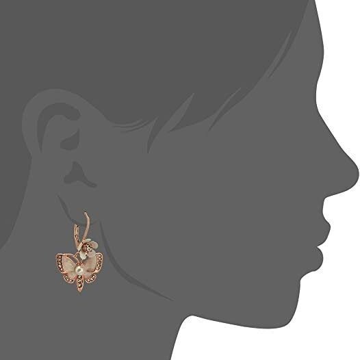 Betsey Johnson Rose Gold Butterfly Drop Earrings | Pearl Accent |