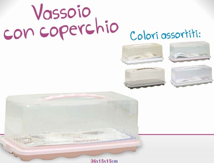 Vassoio Piatto Rettangolare Con Coperchio In Plastica 36x15cm sus