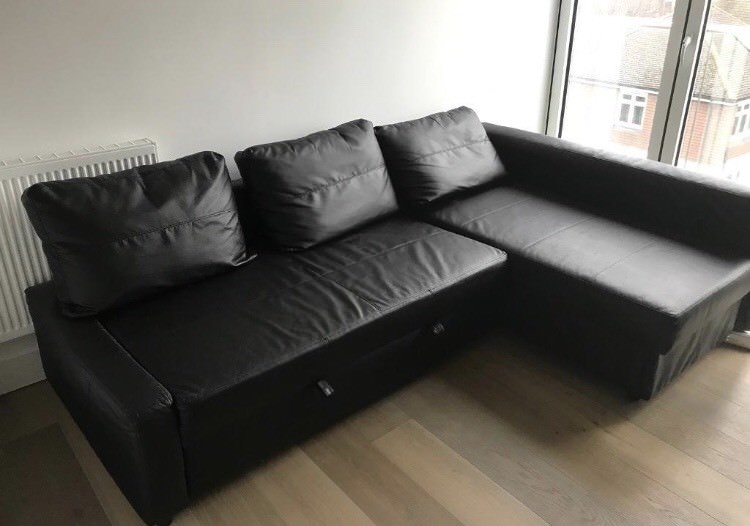IKEA FRIHETEN BLACK LEATHER SOFA BED GREAT CONDITION CAN DELIVER in