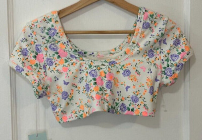 NWT Maaji Women's Floral Print Short Sleeve Bikini Crop Top, Size Small