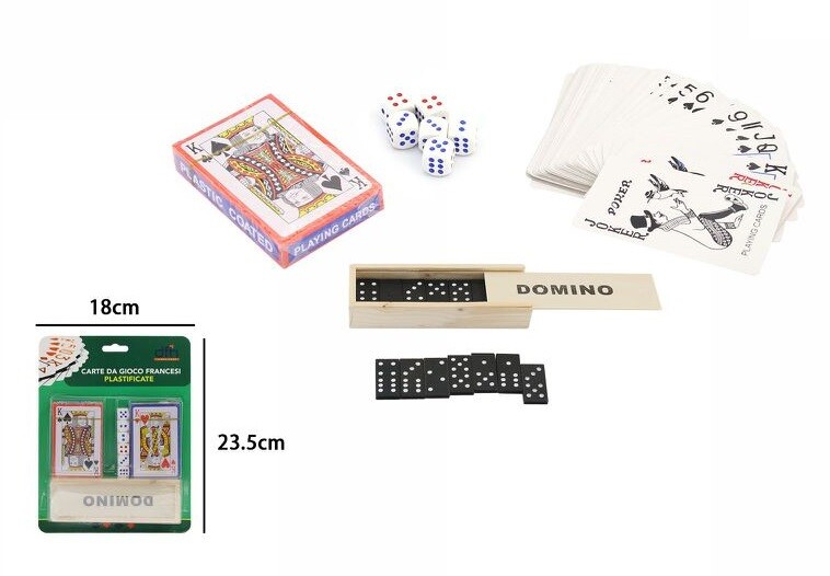 Carte Gioco Poker Francesi 2 Mazzi Da 52 Carte + 6 Dadi + Domino dfh