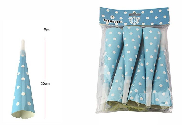 Set 6 Pezzi Trombette Azzurro Pois Carta Feste Compleanni Party dfh