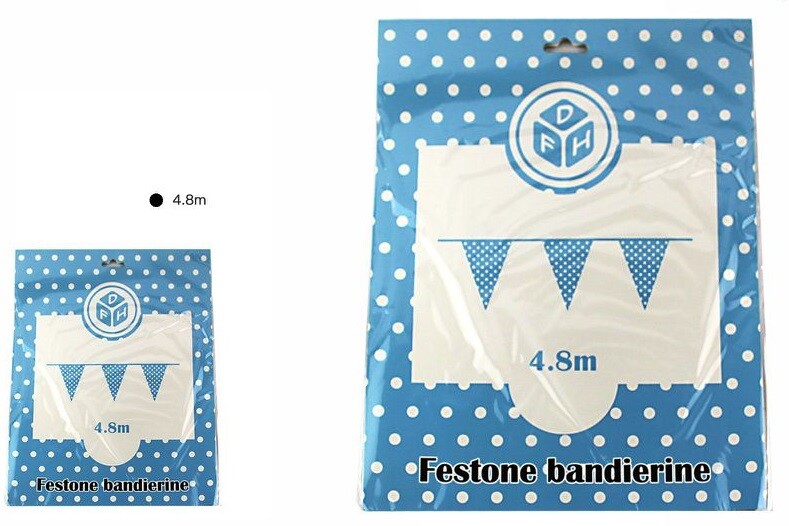 Festone 4.8 Metri Con Bandierine Azzurro Pois Carta Feste Compleanni Party dfh
