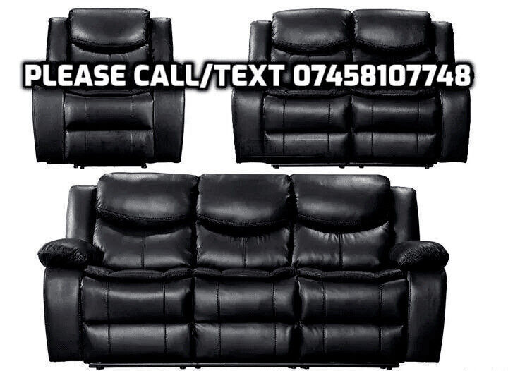 3 2 1 Black Grey Leather Electric Recliner Sofa Set with Cup Holders
