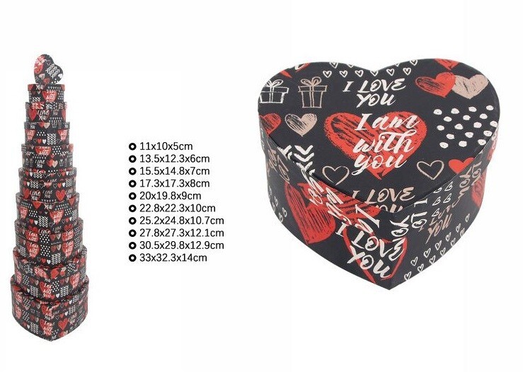Set 10 Pezzi Scatole Box Per Regali Varie Misure Matrioska Cuore I Love You dfh