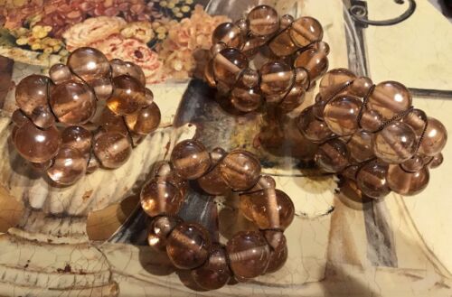 Peach Bubble Glass Beaded NAPKIN RINGS Set of 4 Bronzed Wire W...
