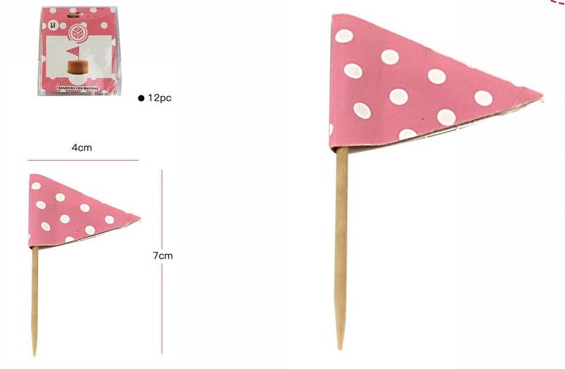 Set 12 Pezzi Bandiera Bandierina Rosa Pois Carta Feste Compleanni Party dfh