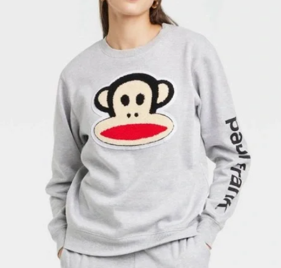 NEW Paul Frank Juniors Gray Sock Monkey Crewneck Sweatshirt Size Medium