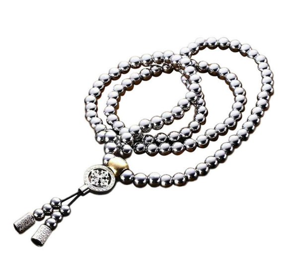108 Destiny Nepal Prayer Full Metal Buddism Bead Mala Necklace Stainless Steel