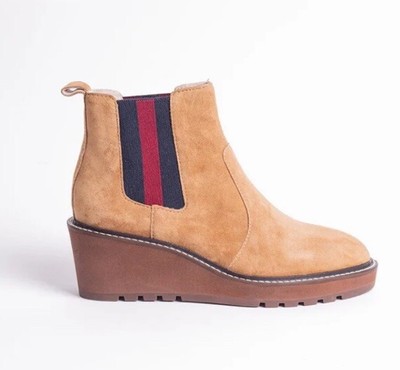 Cecelia New York Gemma Slip On Ankle Boots Wedge Nutella Suede Size 8.5
