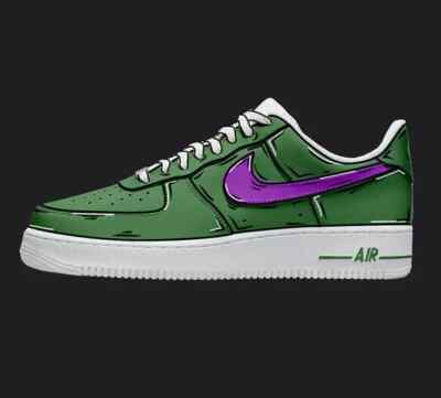 Nike Air Force 1 Custom White Shoes Green & Purple Swoosh Cartoon Mens Womens