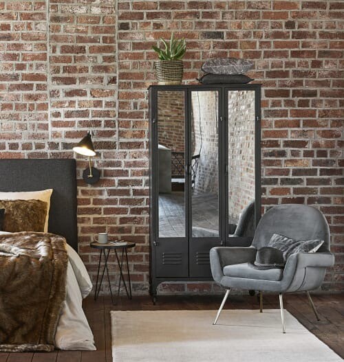 Preloved Industrial Metal Closet With Full Length Mirrors In