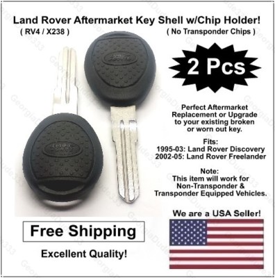 2pak: New Land Rover Key Shell Uncut Key w/ Chip Holder! Fits 1995-04 Discovery