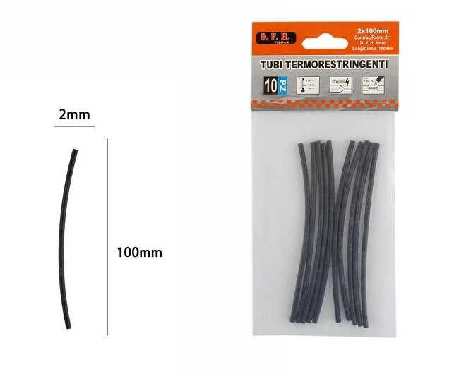 Set 10 Pezzi Tubi Guaine Termorestringenti Termoretrattili Neri 2x100mm dfh
