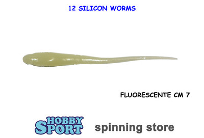 SILICON WORM CM 7 colre FLUORESCENTE - SPINNING - ROCK FISHING 12 PZ