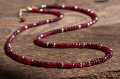 Natural ruby Roundelle Faceted 3-4mm,20 inches AAA+ Quality Ruby Necklace