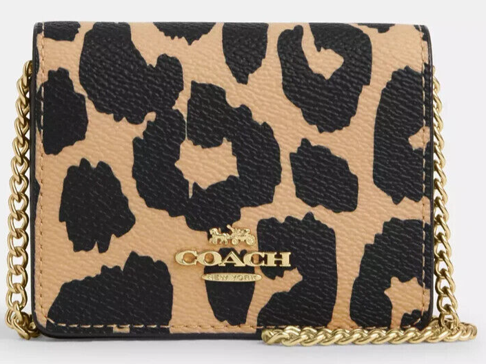 Coach Mini Wallet Leopard Animal Print Gold Chain CX151 Cheetah