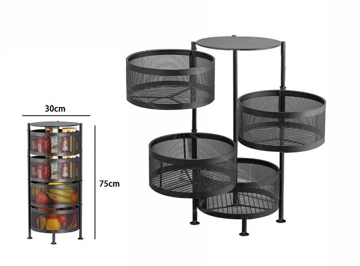 Mobile Mobiletto Tavolino Metallo Nero 4 Scomparti Portatutto Regolabile dfh