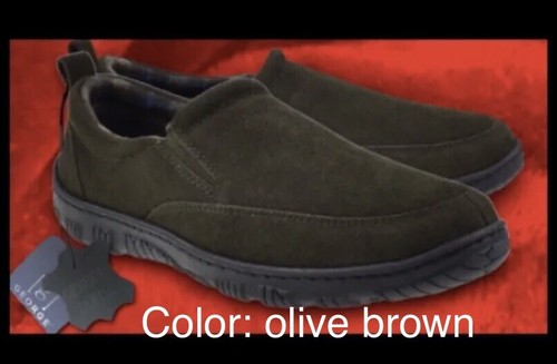 GENUINE LEATHER SUEDE Turin Moccasin OLIVE BRWN Slipper Loafer SIZE 13-14,NWT