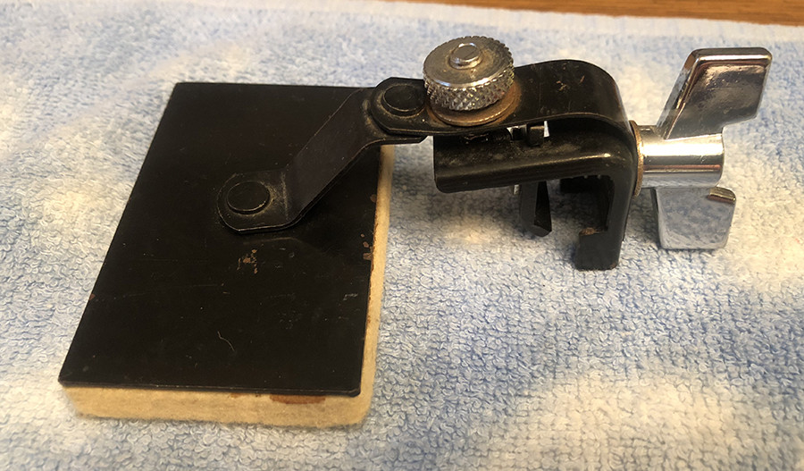 Vintage floor tom / ride tom tone control arm / muffler. Exterior-take on/off