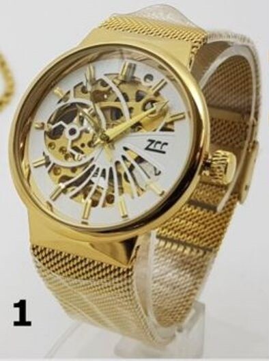 Orologio Polso ZCC 007 Uomo Automatico Maglia Milano Casual Dorato Bianco lac