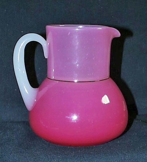 Antique Victorian Bi-Color Pink French Opaline Cased Glass Monogrammed Pitcher