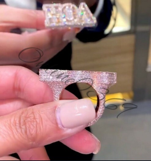 Pre-owned Online0369 White Gold Plated Silver Men's 3 Letter Initial Ring Made From Round Baguette