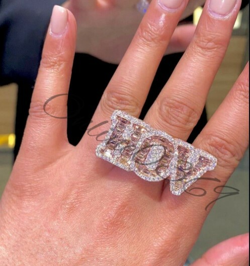 Pre-owned Online0369 White Gold Plated Silver Men's 3 Letter Initial Ring Made From Round Baguette