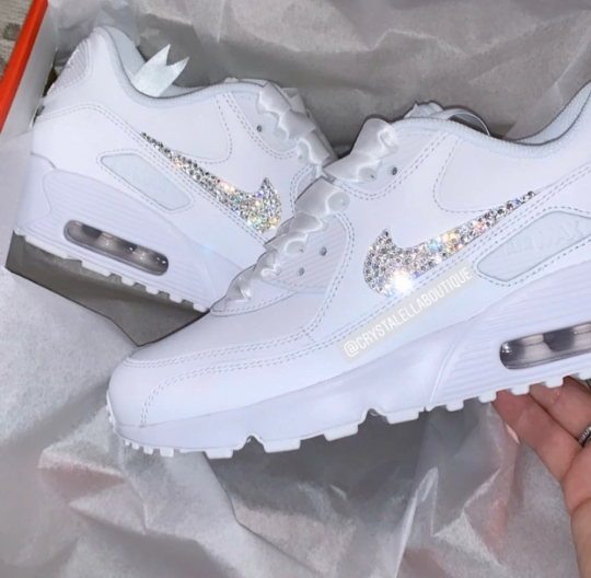 Pre-owned Nike Crystal  Air Max 90's In White With Customised Swarovski Silver Crystals ♡