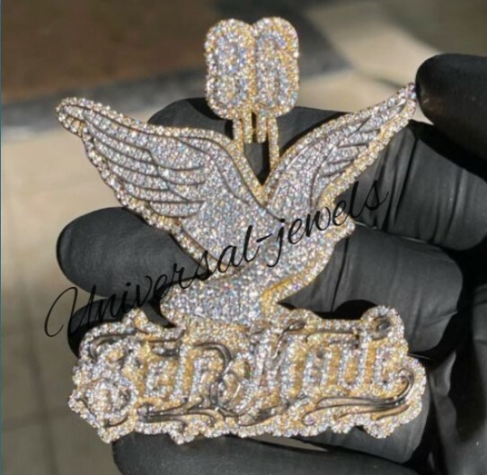 Pre-owned Universal Jewels Customize Logo Men's Real D/vvs Moissanite Charm Flying Bird Pendant 925 Silver In White