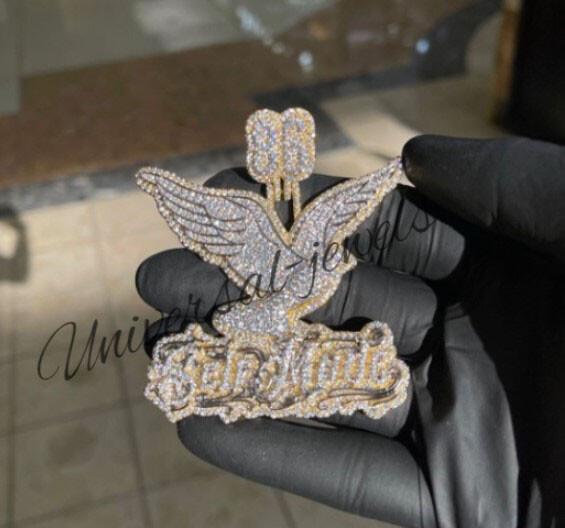Pre-owned Universal Jewels Customize Logo Men's Real D/vvs Moissanite Charm Flying Bird Pendant 925 Silver In White