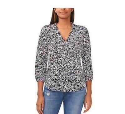 VINCE CAMUTO Ladies  V-Neck Long Sleeve Relaxed Top, BLACK MULTI, XL, NWT