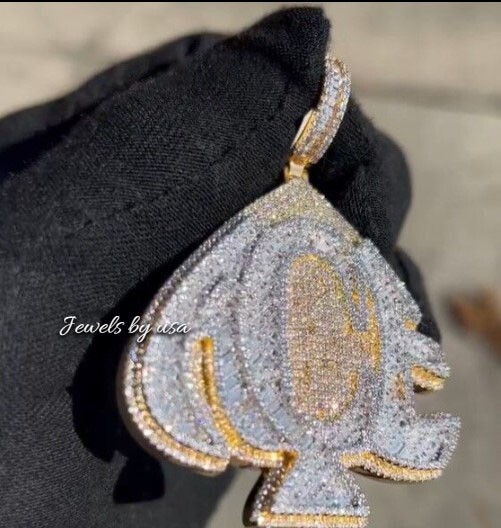 Pre-owned Nsg 100% Genuine Moissanite Customized Rapper Pendant For Men's Free Gift 925 Silver In White
