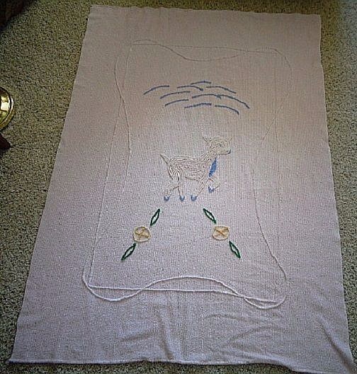 Vintage Chenille Pink Crib Cover with Deer