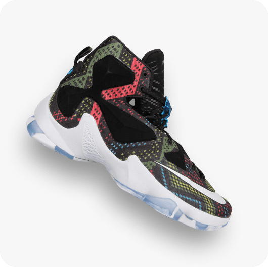 A green and red sneaker linking to Nike Lebron XIII 'BHM' shopping page