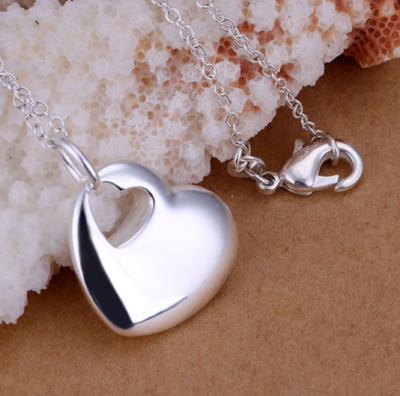 925 Sterling Silver Solid Heart Pendant Necklace Chain Womens Ladies Gift