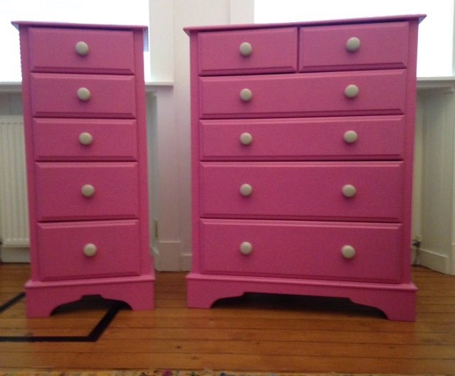 Chest Of Drawers X 2 Fuchsia Pink Solid Wood With Cream
