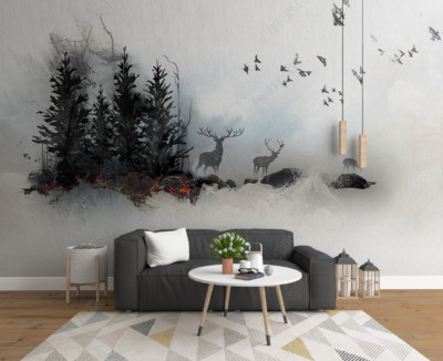 3D Ink Forest Elk Wallpaper Wall Mural Removable Self-adhesive 126
